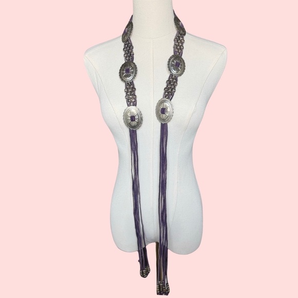 ICONIC Genuine Suede Fringe Beaded Concho Belt in Gorgeous Eggplant Purple 💜 - Picture 2 of 4